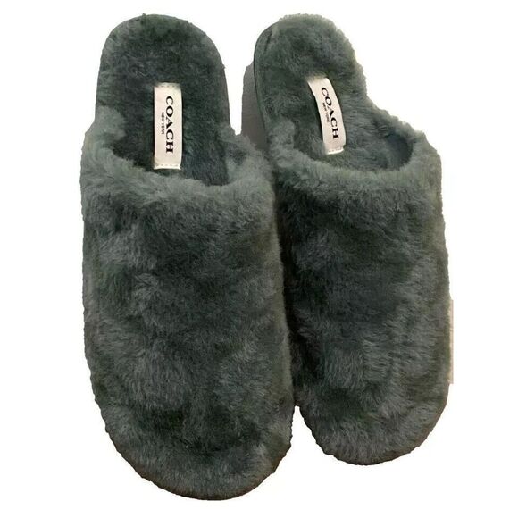 COACH Womens Sz 6B Zennie Slippers Shearling CM676 Pistachio Green Slides - Picture 3 of 8